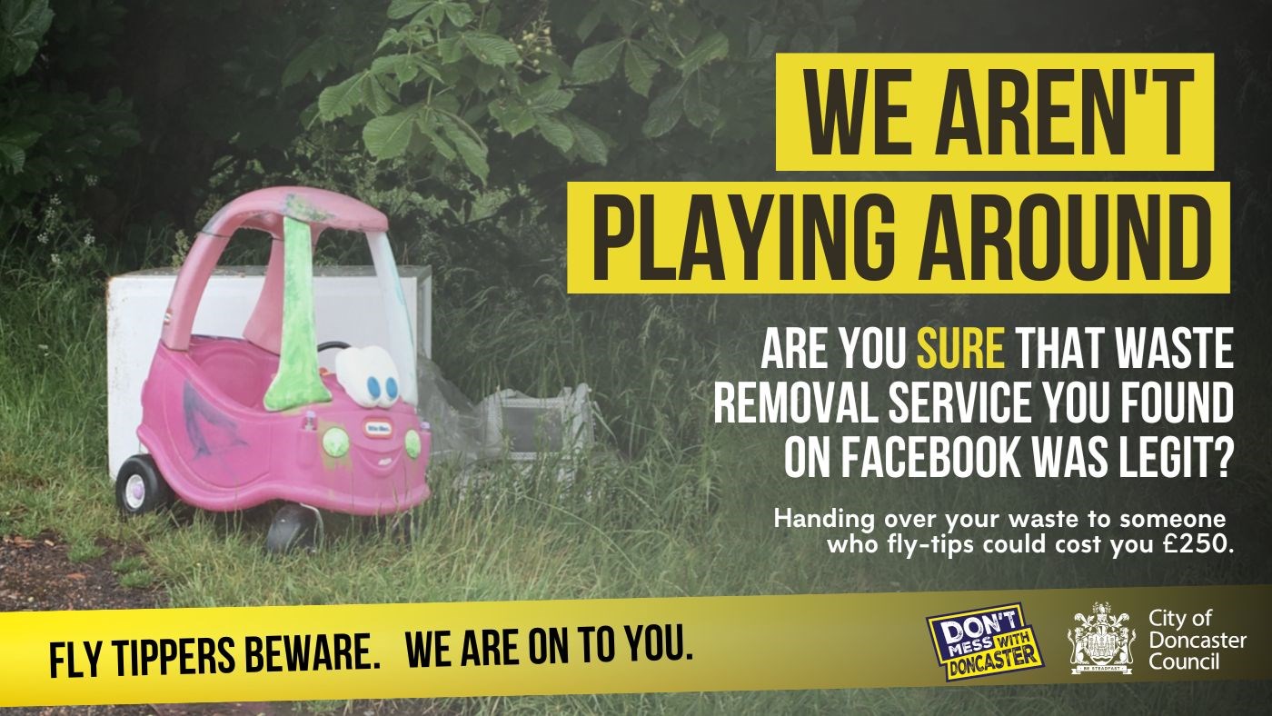 Fly-Tippers Beware - Toys Fly-Tippers Beware poster showing abandoned toys